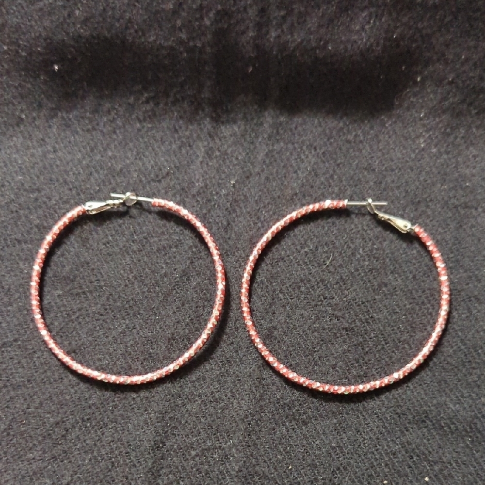 Silver Tone Red Lightweight Hoop Statement Earrings